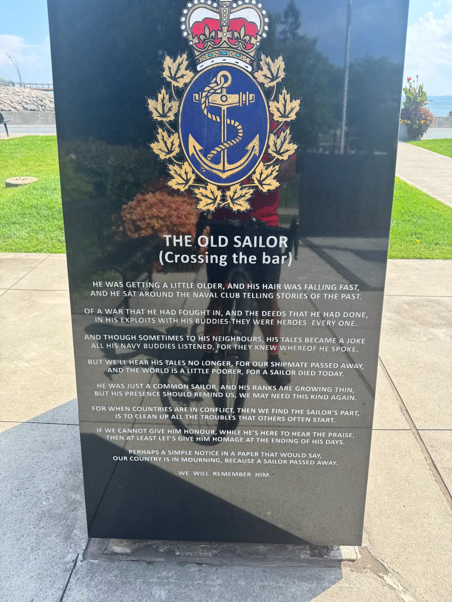 The Old Sailor, Crossing the Bar, poem engraved on a black granite panel